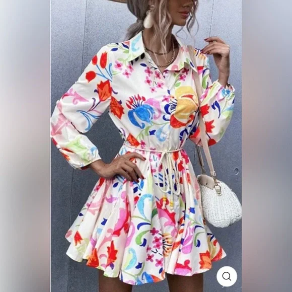 COPY - TAHIRA Floral Belted Shirt Dress NWT - Picture 2 of 8